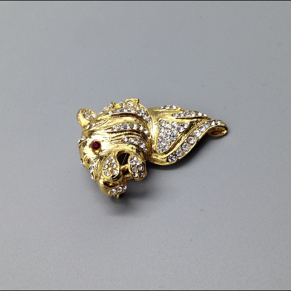 Vintage Rhinestone Roaring Tiger Brooch - Picture 2 of 8
